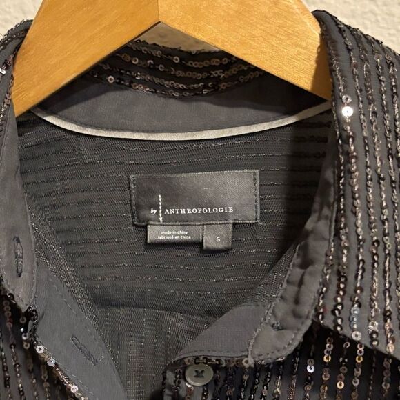 Anthropologie Remie Sequin Button Down Slate Gray Size Small Excellent Condition - Picture 6 of 10